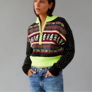 NWT Urban Outfitters Jesse Quarter Zip Long Sleeve Print sweater women size Sm